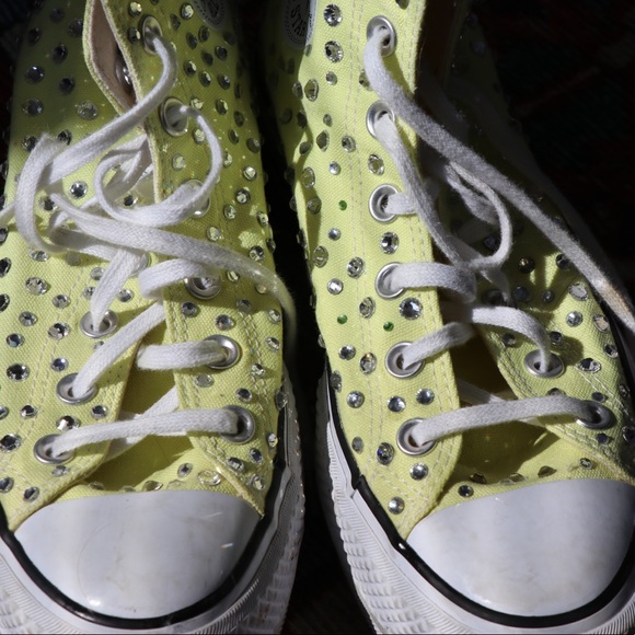 Platform converse custom bedazzled in lime green! Size 7.5 womens - Picture 2 of 6